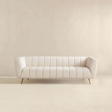 English Elm Ashcroft Furniture - Lamattina Genuine Italian Beige Leather Channel Tufted Sofa