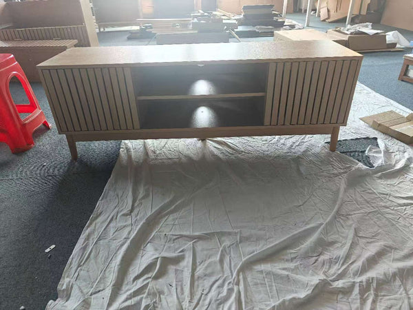 English Elm 55-inch Mid-century Media Console with Louvered Doors and Solid Wood Legs for Living Room Oak W1706P465273