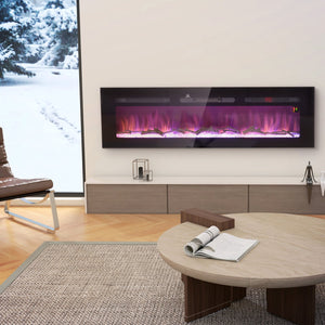 English Elm HOMCOM 60" Electric Fireplace Wall or Recessed with Remote, 1500W Heater, 10 Flame Colors, Timer W2225P249836