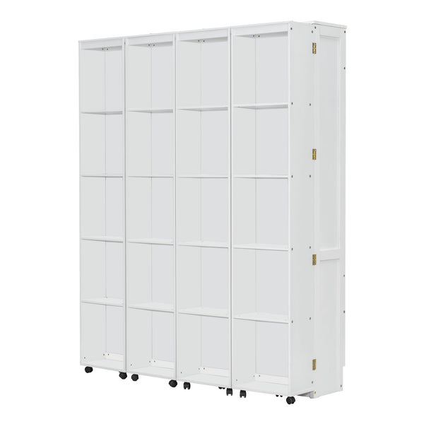 English Elm Queen Murphy Wall Bed with Hydraulic Lift and Push Pull Cabinet Storage Unit White LP000381AAK