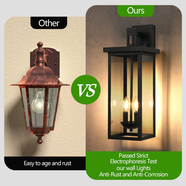 English Elm 1-Pack 22.0" Outdoor Wall Lantern with Dusk-to-Dawn Sensor, Matte Black Aluminum, Clear Glass, Weatherproof Lighting W2312P374778