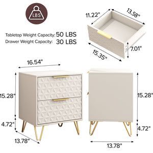 English Elm Set of 2 Wall Mounted Nightstands Gold Legs Geometric Embossed Drawers Bedroom W2948P337510