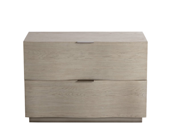 Sunpan Hoyos Nightstand - Elegant Light Oak Design with Warm Brass Handles and Soft-Close Drawers