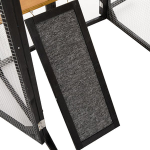 English Elm Outdoor Fir Wood Window Catio Enclosure with Four Climbing Platforms for Cats Black,Natural N719P418377N