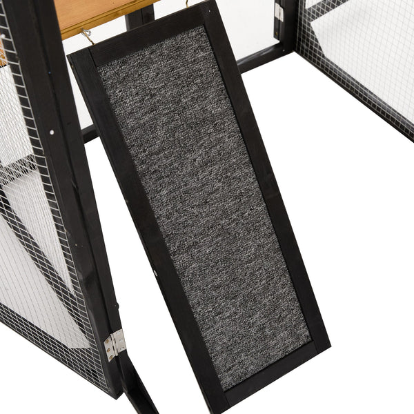English Elm Outdoor Fir Wood Window Catio Enclosure with Four Climbing Platforms for Cats Black,Natural N719P418377N