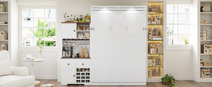 English Elm Queen Murphy Bed with Wine Rack Glass Holder Led Lighting and Cabinet White White LP000391AAK