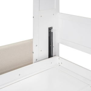 English Elm Queen Murphy Bed with Linen Cushion Sofa Folds Flat for Studio or Guest Room White LP000891AAK-1