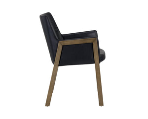 Sunpan Bernadette Dining Armchair – Elegant Design with Antique Brass Frame and Durable Faux Leather Upholstery Bravo Black