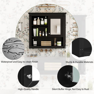 English Elm 32'' Bathroom Wall Cabinet Mirror — 32-inch Wall-Mounted Medicine Cabinet with Adjustable Shelves for Streamlined Bathroom Storage and Stylish Organization Black N710P254922B