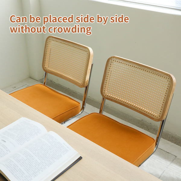 English Elm Dining Chairs Set of 4 Velvet Seat Woven Rattan Back Chrome Cantilever Frame Orange W2105S00005