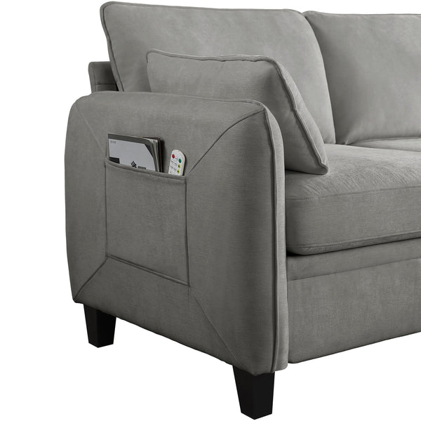 English Elm 102 Inch Linen Modular Sectional Sofa with Hidden Storage and Cloud Cushion Comfort Dark Grey W1099S00213
