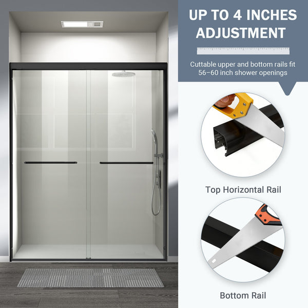 English Elm 56-60 in Semi-frameless Bypass Shower Door Matte Black Tempered Glass Walk-in W1573P239432