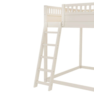 English Elm Full Size Kids Loft Bed Pine Frame Upholstered Headboard Built in Slide and Storage Shelves Beige W1580S00638