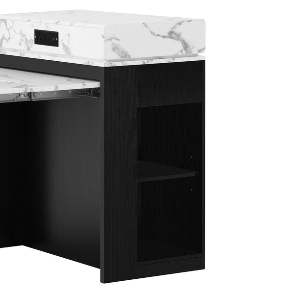 English Elm [video] Trexm Folding Extendable Kitchen Island Sideboard with Power Outlet and Storage XW000028AAB