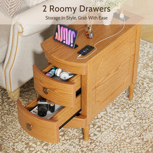 English Elm Vividwood Vintage 2 Drawer End Table with Built in Charging Station for Bedroom T5618P450771