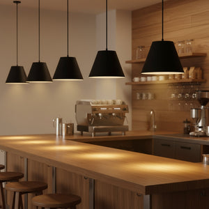 English Elm 16 Inch Sculptural Matte Pendant Light with Etched Glass Diffuser for Kitchen or Dining Black B370P403644