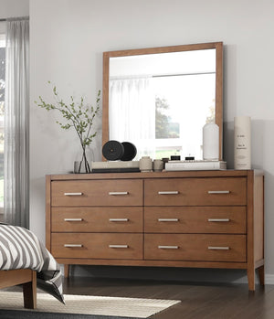 English Elm Transitional 60" 6-Drawer Dresser Light Brown Wire-Brush Finish with Antique Brass Bar Pulls, Classic Style B011P286828