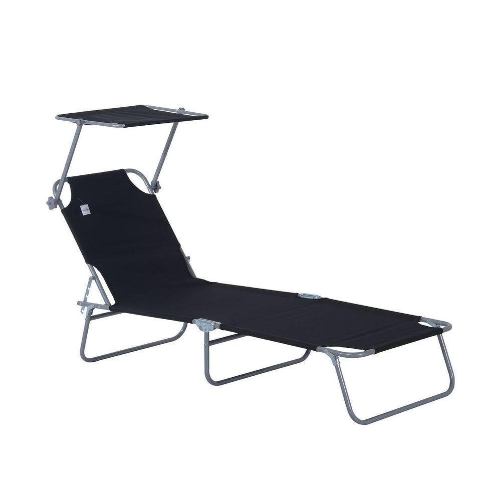 English Elm Outsunny Adjustable Folding Lounge Chair With Sun Shade – Perfect For Beach, Camping, And Relaxation W2225P174390-GIGA