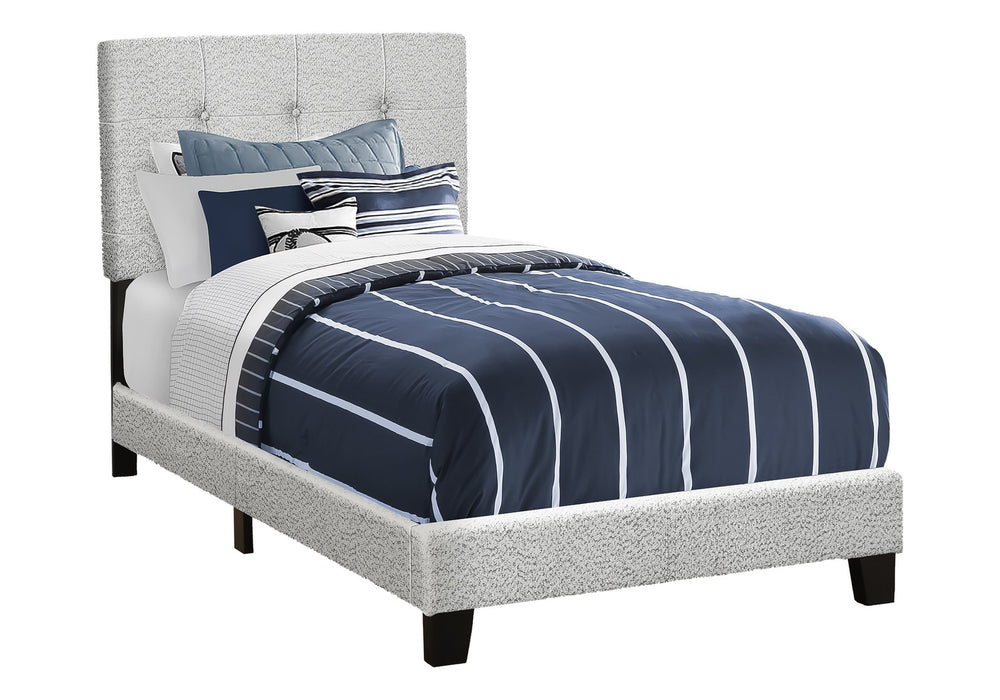 English Elm Bed, Twin Size Upholstered Frame In Light Grey Boucle - Stylish Transitional Design For Youth Rooms B2710P287050