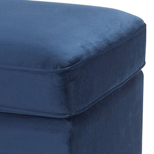 English Elm Blue Plush Rectangle Ottoman with Pocket Coil Support, Faux Fur Throw Pillows & Metal Legs for Durable Comfort B062P185661