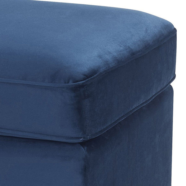 English Elm Blue Plush Rectangle Ottoman with Pocket Coil Support, Faux Fur Throw Pillows & Metal Legs for Durable Comfort B062P185661