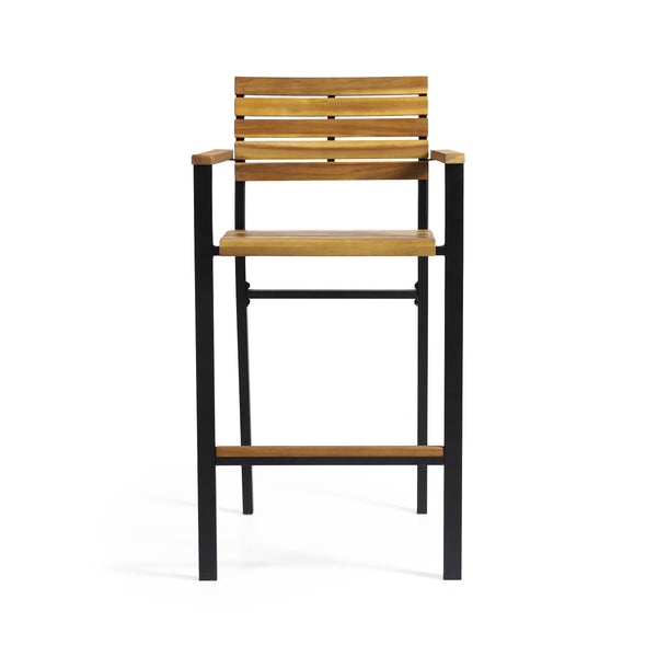 English Elm Christopher Knight Home® - BRAMPTON Industrial Acacia Wood Barstools Set of 2 — Teak Slatted Seats, Black Iron Legs, Outdoor Ready 68320.00WTC