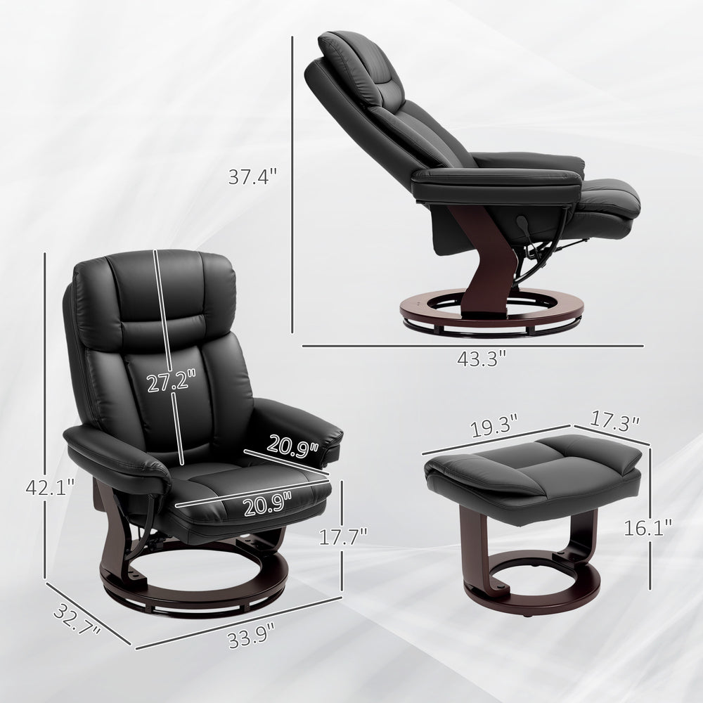 English Elm Swivel Recliner and Ottoman Set Pu Leather Pocket Spring Lounge Chair for Living Room T3971P405860