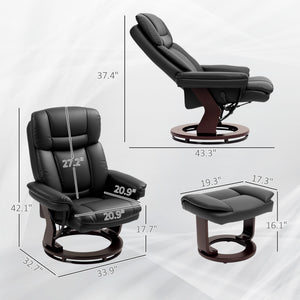 English Elm Swivel Recliner and Ottoman Set Pu Leather Pocket Spring Lounge Chair for Living Room T3971P405860