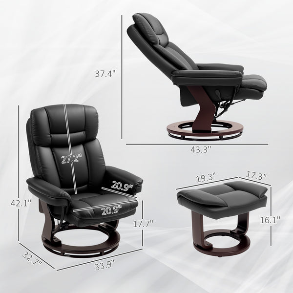 English Elm Swivel Recliner and Ottoman Set Pu Leather Pocket Spring Lounge Chair for Living Room T3971P405860