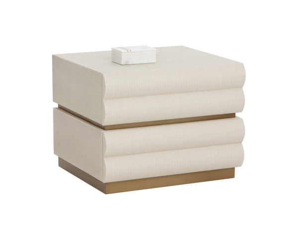 Sunpan SUBIRA Nightstand - Cream Raffia with Golden Accents, Spacious Drawers & Modern Sculptural Design 112310
