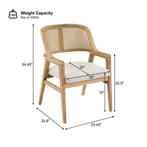 English Elm Mid-century Modern Dining Chairs Set of 2 Rattan Cane Back Rubberwood Upholstered Beige+Natural N768P411344N