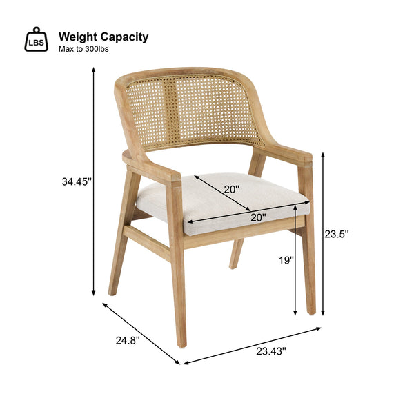 English Elm Mid-century Modern Dining Chairs Set of 2 Rattan Cane Back Rubberwood Upholstered Beige+Natural N768P411344N