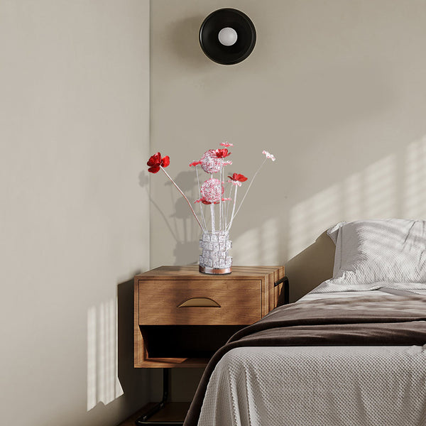 English Elm Aluminum 4 Red Roses Table Lamp With Hexagonal Chrome Vase - Modern Led Decor For Living Spaces B072P220156