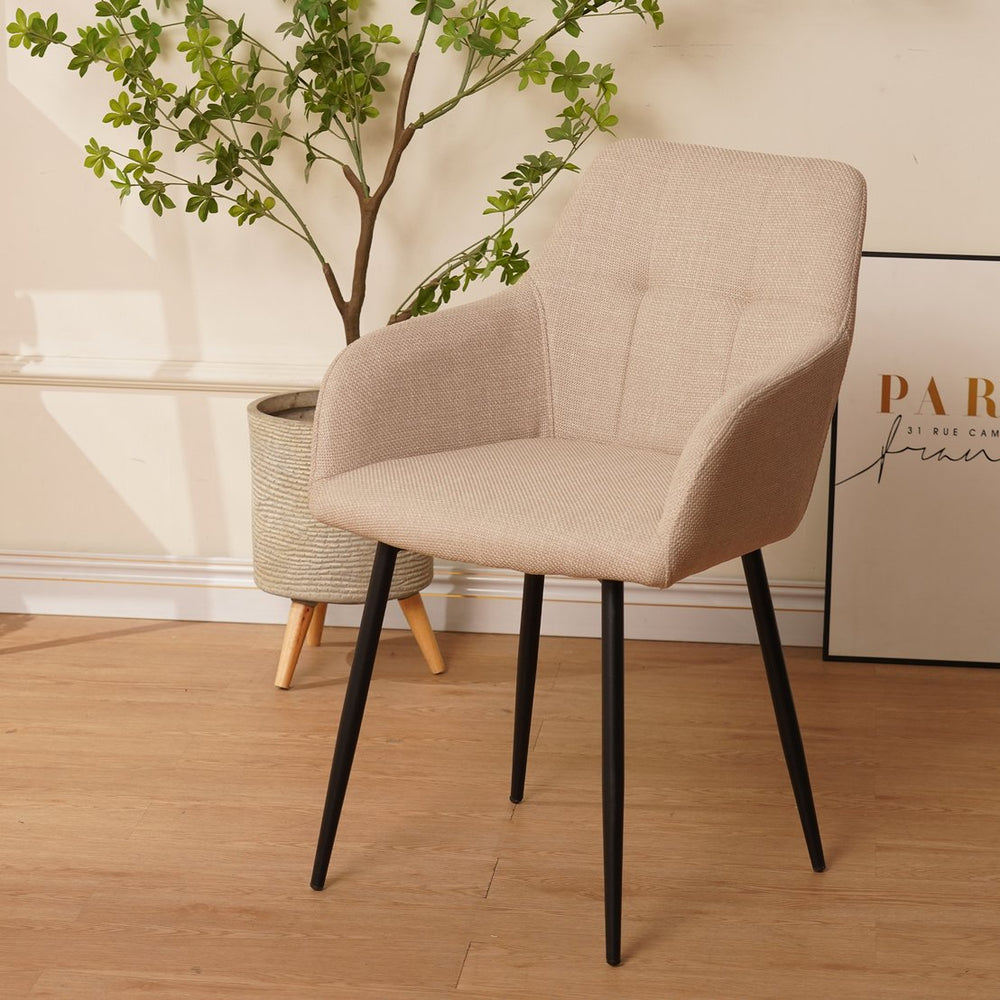 English Elm Beige Upholstered Dining Chairs 2-Pack — Wide Seat, Ergonomic Backrest, Metal Frame, 300lb Capacity W3851P369036