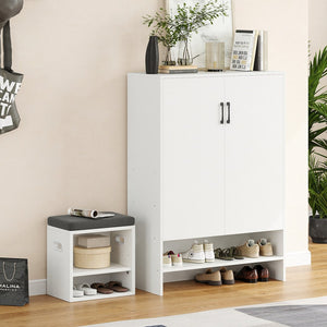 English Elm Shoe Cabinet Farmhouse 7-Tier 28-Pair Storage with Adjustable Shelves, Anti-Tip Rustic Organizer White T3623P408198