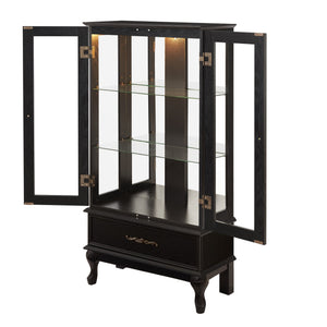 English Elm Lighted Curio Cabinet with Vintage Carved Handles, LED Display, Adjustable Shelves & Hidden Drawer 40" W2275P389711