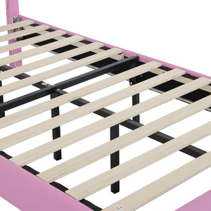 English Elm Twin Size Upholstered Bed Frame With Crown Headboard & Led Lights - Modern Pink & White Princess Style W2770P190377-GIGA