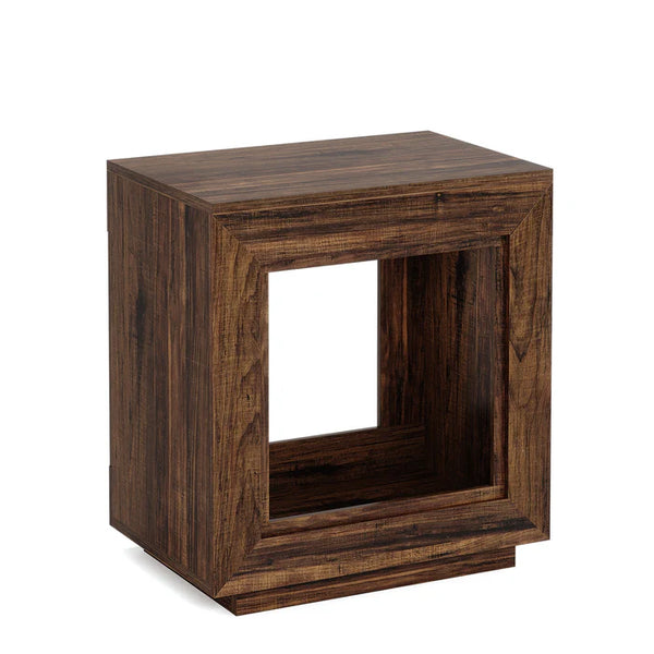 English Elm Modern Two Tier End Table Black Metal Frame Wood Grain Surface for Living Room T3971P451574