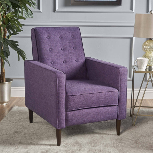 English Elm Christopher Knight Home® - Fabric Recliner Chair Mid-Century Modern Pushback Single Sofa with Tufted Cushion, Birch Legs, Cozy Comfort Purple 60741.00MPUR