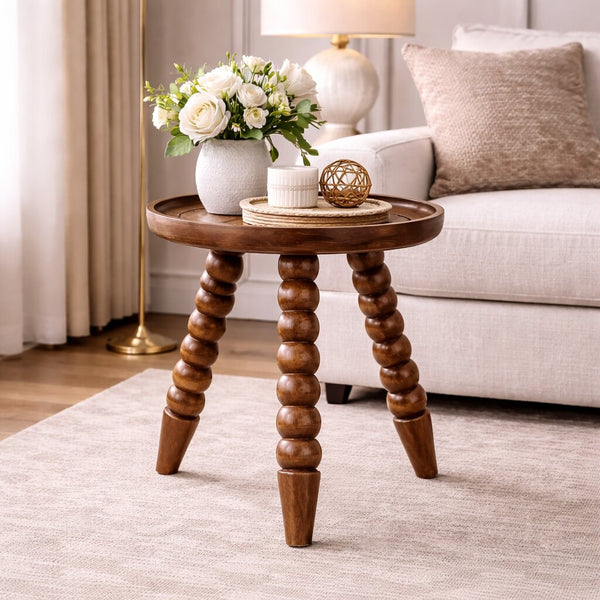 English Elm Solid Wood Handcrafted Spindle Leg Tray Top Side Table for Living Room or Bedroom B182P490926