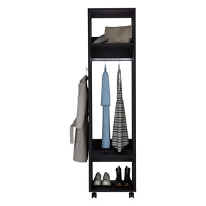 English Elm Wardrobe Devon Black Engineered Wood with Mirror, Clothing Rod & Shelves — Compact Bedroom Storage Durable B092P225206