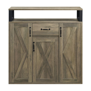 English Elm Abiram Rustic Oak Finish Server with 15-Bottle Wine Rack, Cup Holder, 3 Drawers & Adjustable Shelves B2726P256329