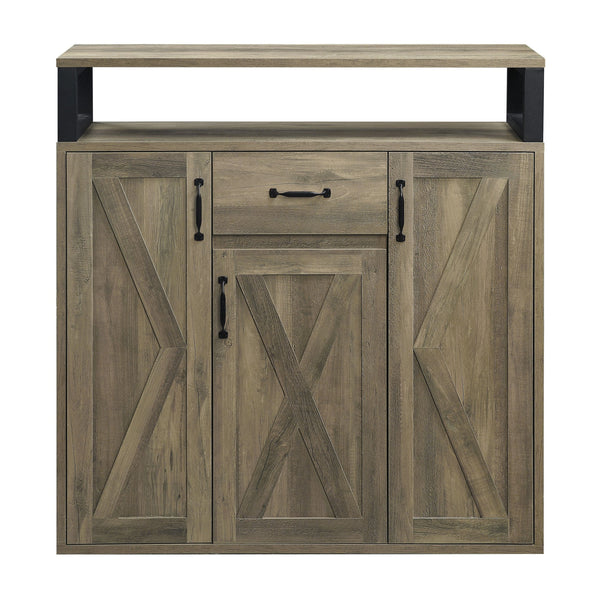 English Elm Abiram Rustic Oak Finish Server with 15-Bottle Wine Rack, Cup Holder, 3 Drawers & Adjustable Shelves B2726P256329