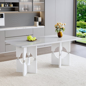 English Elm Modern Marble Print Mdf Dining Table Sculptural Hollow Frame Metal Accents Small Space White W3875S00026