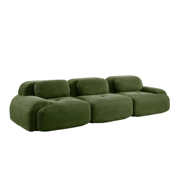 English Elm 3-seat Modular Corduroy Sectional Sofa Ergonomic Curved Design for Living Rooms Olive Green W714S01257