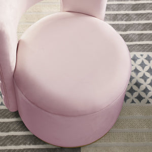 English Elm 360° Velvet Swivel Accent Chair with Hidden Storage, Gold Metal Base, Curved Modern Pink Seat W1420P372917