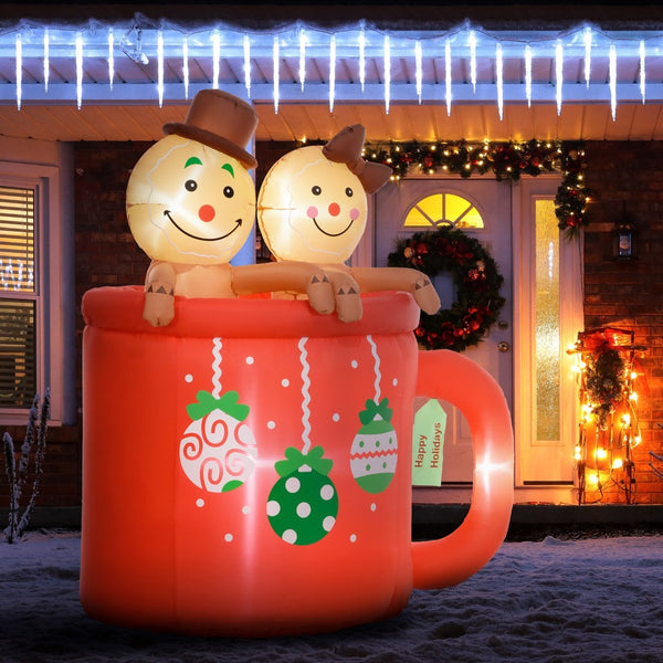 English Elm Outsunny 6Ft Inflatable Gingerbread Couple In Hot Cocoa Mug – Led Christmas Yard Décor For Festive Cheer W2225P249968-GIGA
