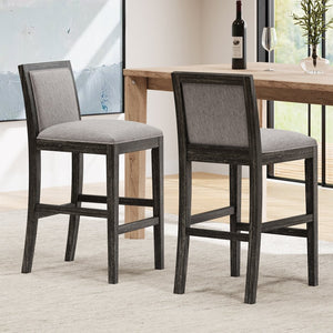 English Elm Christopher Knight Home® - 30.5 Inch Bar Stools Set of 2 with Upholstered Fabric Seats, Rubberwood Frame, 30.5" Height, 300 lb Capacity Black+Grey N780P192217B