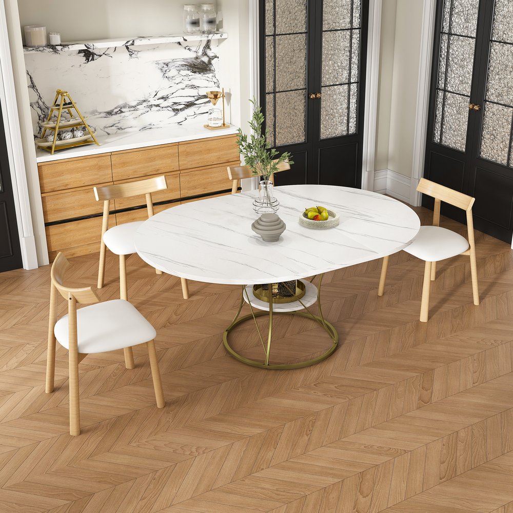 English Elm 43 Inch Foldable Mdf Dining Set with Pu Cushioned Solid Wood Chairs Space Saving White W2700S00139