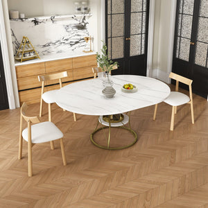 English Elm 43 Inch Foldable Mdf Dining Set with Pu Cushioned Solid Wood Chairs Space Saving White W2700S00139
